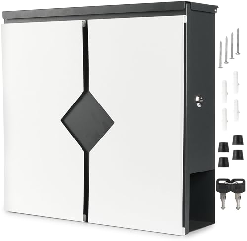 BRUBAKER Briefkasten mit Zeitungsfach - Moderner Postkasten mit Zeitungsrolle - Großer Design Wandbriefkasten aus Aluminium und verzinktem Stahl mit 2X Schlüssel - Anthrazit und Weiß von BRUBAKER
