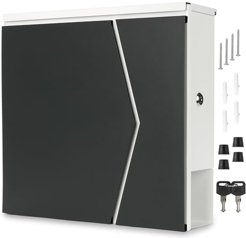 BRUBAKER Briefkasten mit Zeitungsfach Pfeil Design - Moderner Postkasten mit Zeitungsrolle - Großer Wandbriefkasten aus Aluminium und verzinktem Stahl mit 2X Schlüssel - Anthrazit und Weiß von BRUBAKER