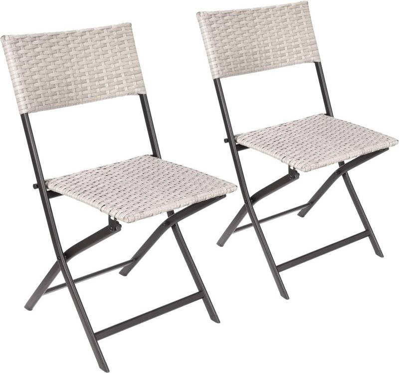 BRUBAKER Campingstuhl Lugano - Polyrattan Klappstuhl wetterfest und robust (Balkonstuhl klappbar, 2 St), Camping Stuhl für Garten Balkon Terrasse - Gartenstuhl - Grau Beige von BRUBAKER