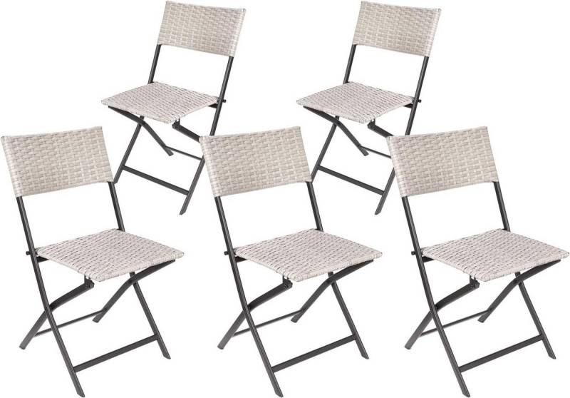 BRUBAKER Campingstuhl Lugano - Polyrattan Klappstuhl wetterfest und robust (Balkonstuhl klappbar, 5 St), Camping Stuhl für Garten Balkon Terrasse - Gartenstuhl - Grau Beige von BRUBAKER