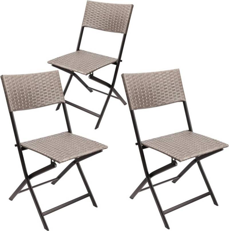 BRUBAKER Campingstuhl Toskana - Polyrattan Klappstuhl wetterfest und robust (Balkonstuhl klappbar, 3 St), Camping Stuhl für Garten Balkon Terrasse - Gartenstuhl - Grau Braun von BRUBAKER