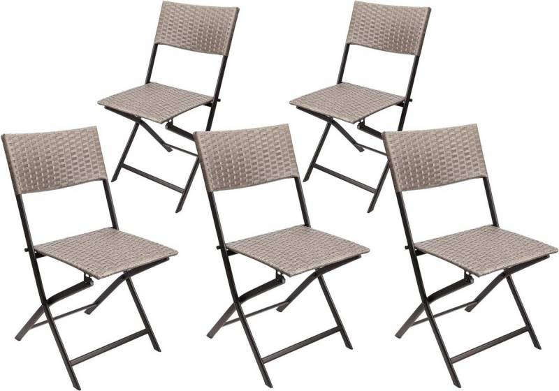 BRUBAKER Campingstuhl Toskana - Polyrattan Klappstuhl wetterfest und robust (Balkonstuhl klappbar, 5 St), Camping Stuhl für Garten Balkon Terrasse - Gartenstuhl - Grau Braun von BRUBAKER