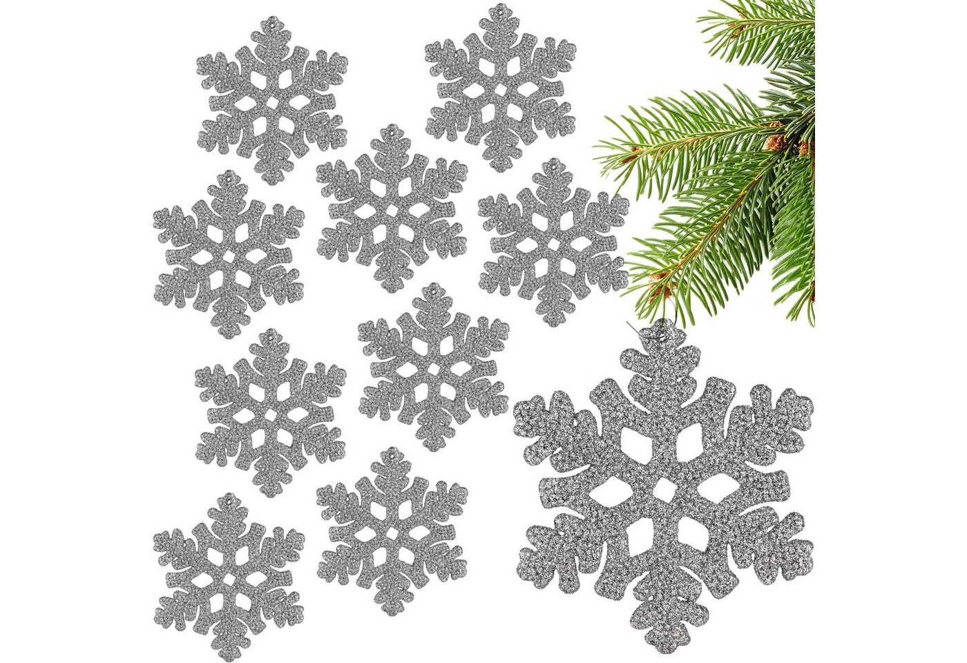 BRUBAKER Christbaumschmuck Baumschmuck Schneeflocken Glitzer - Weihnachtsbaumschmuck zum Hängen (10-tlg), 13 cm Christbaumschmuck - Weihnachtsdeko Weihnachtsbaum Bruchsicher von BRUBAKER