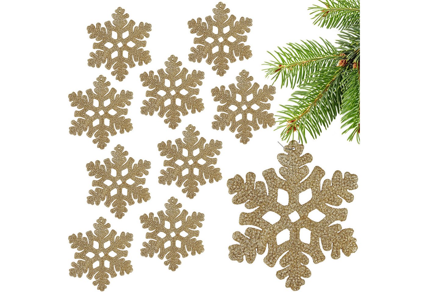 BRUBAKER Christbaumschmuck Baumschmuck Schneeflocken Glitzer - Weihnachtsbaumschmuck zum Hängen (10-tlg), 13 cm Christbaumschmuck - Weihnachtsdeko Weihnachtsbaum Bruchsicher von BRUBAKER