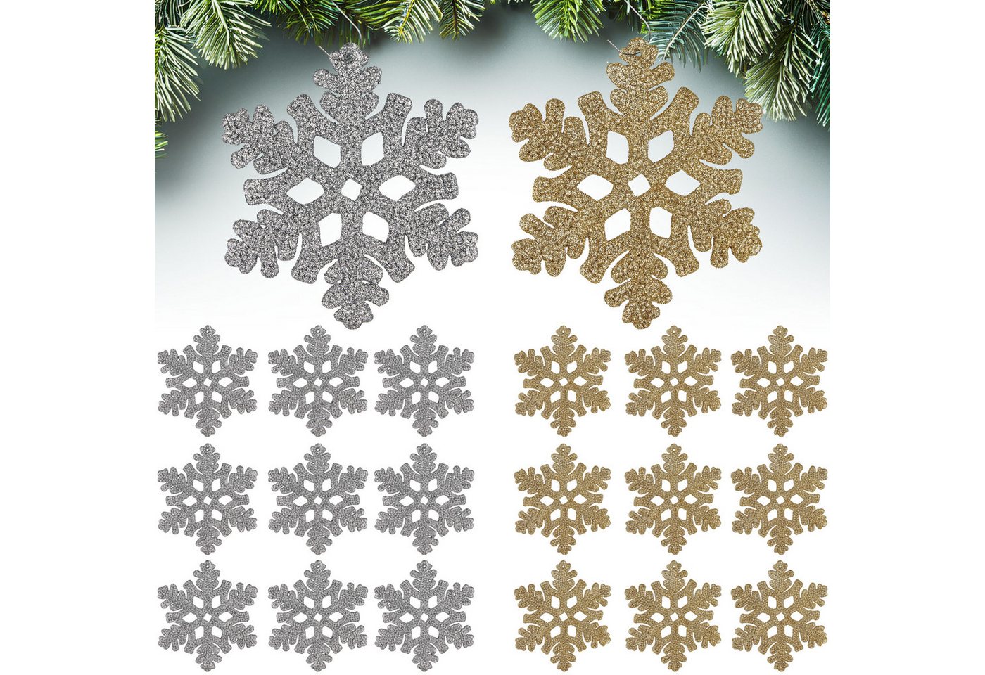 BRUBAKER Christbaumschmuck Baumschmuck Schneeflocken Glitzer - Weihnachtsbaumschmuck zum Hängen (20-tlg), 13 cm Christbaumschmuck - Weihnachtsdeko Weihnachtsbaum Bruchsicher von BRUBAKER