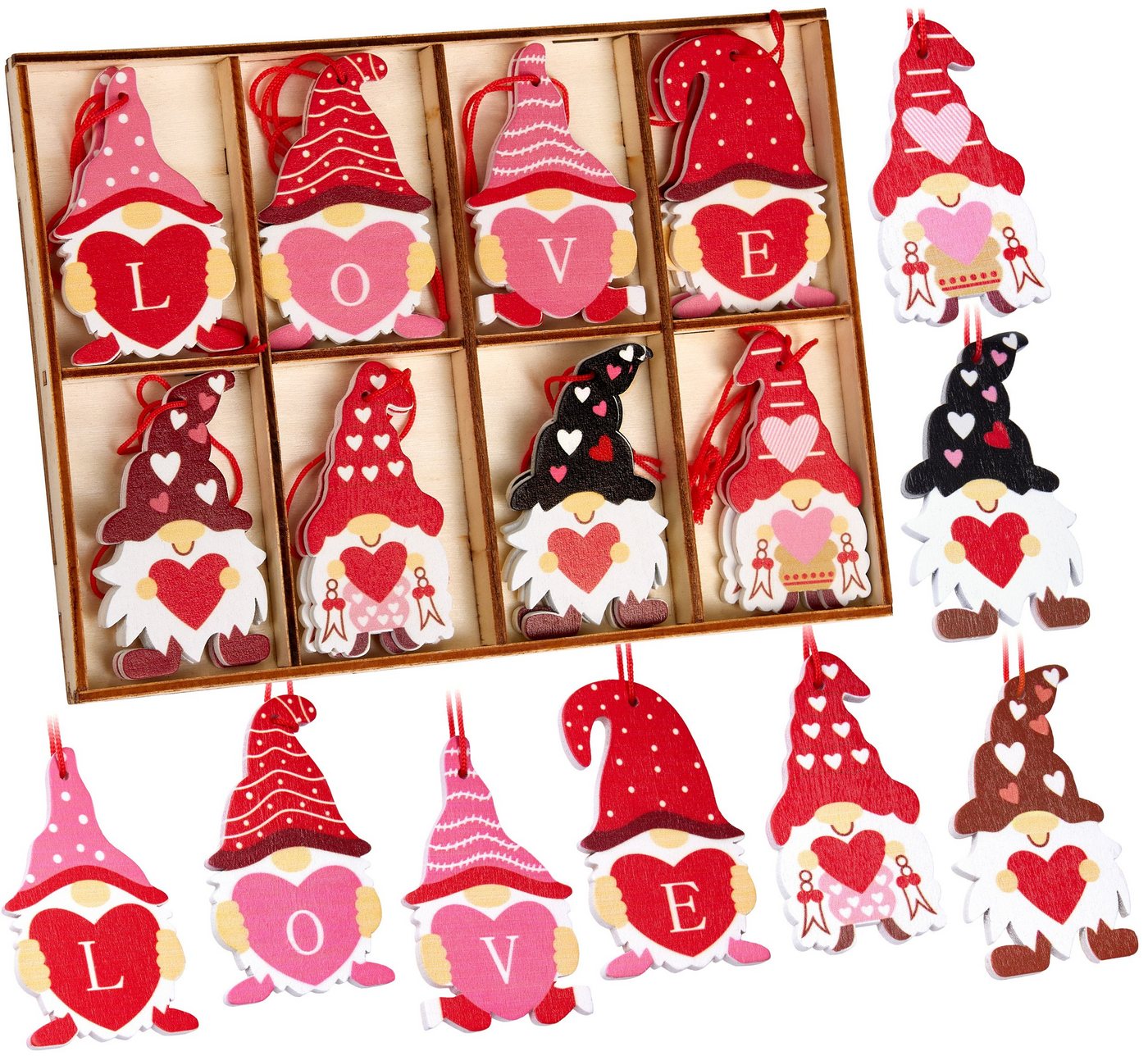 BRUBAKER Christbaumschmuck Dekoanhänger Love Zwerge Set (16-tlg), Weihnachtsanhänger Liebe, Holz Deko für Valentinstag, Weihnachten oder DIY Dekorationen von BRUBAKER