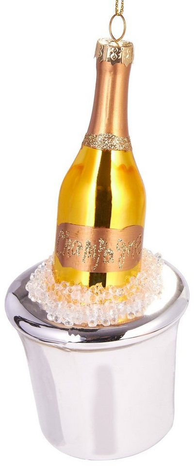 BRUBAKER Christbaumschmuck Handbemalte Baumkugel Champagnerflasche, schöner Weihnachtsanhänger aus Glas, mundgeblasenes Unikat - Lustige Weihnachtskugel ca. 14.5 cm von BRUBAKER