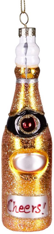 BRUBAKER Christbaumschmuck Handbemalte Weihnachtskugel Champagnerflasche, schöner Weihnachtsanhänger aus Glas, mundgeblasenes Unikat - 15 cm von BRUBAKER
