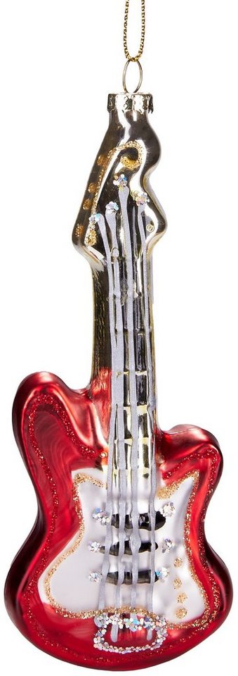 BRUBAKER Christbaumschmuck Handbemalte Weihnachtskugel Rotweiße E-Gitarre, musikalische Weihnachtsdeko aus Glas, mundgeblasenes Unikat - ca. 15 cm von BRUBAKER