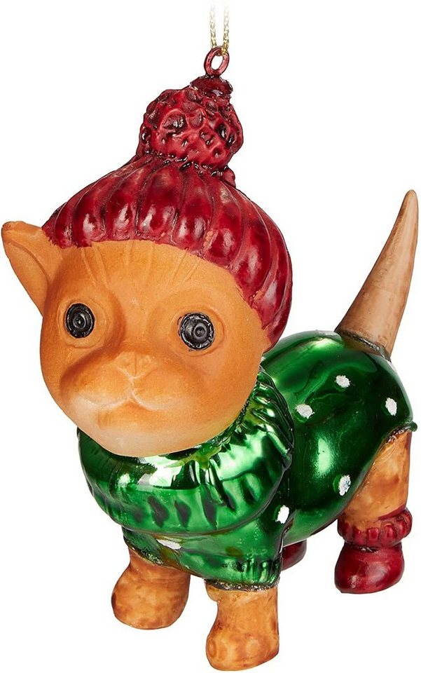 BRUBAKER Christbaumschmuck Katze Hellbraun mit Pudelmütze & Weihnachtspulli (1-tlg), Handbemalte Weihnachtskugel aus Glas - Christbaumschmuck Figur von BRUBAKER
