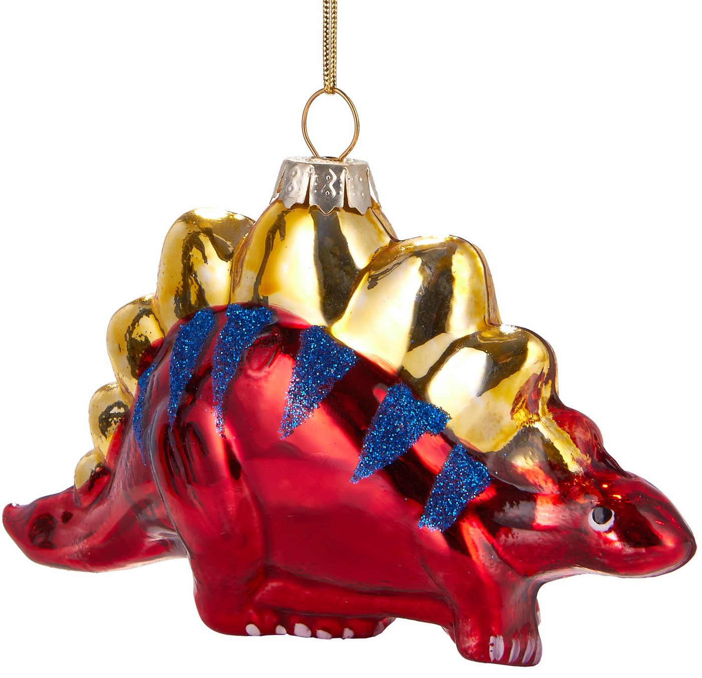 BRUBAKER Christbaumschmuck Kunstvolle Weihnachtskugel Rot-blauer Dinosaurier, mundgeblasene Weihnachtsdekoration aus Glas, handbemalt - 11.5 cm von BRUBAKER