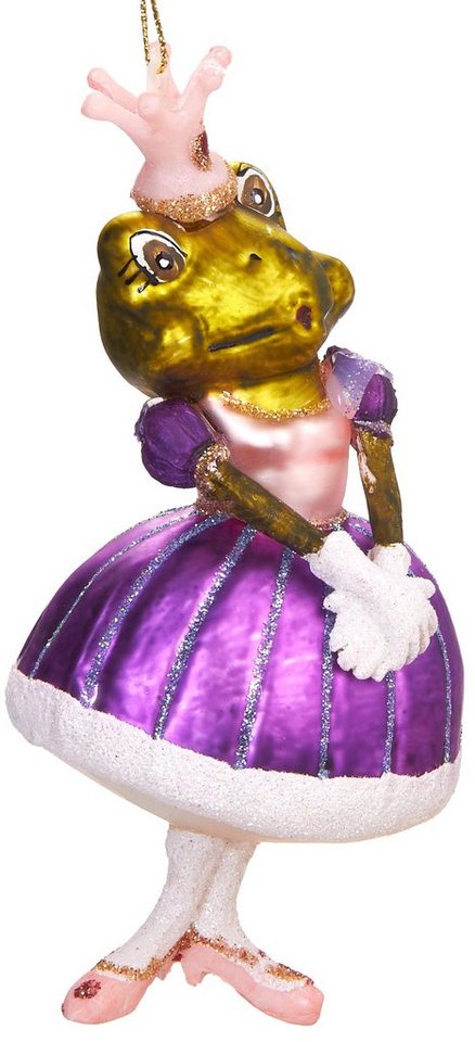 BRUBAKER Christbaumschmuck Mundgeblasene Weihnachtskugel Froschprinzessin, gläserner Weihnachtsschmuck aus der Märchenwelt, handbemalt - 14 cm von BRUBAKER