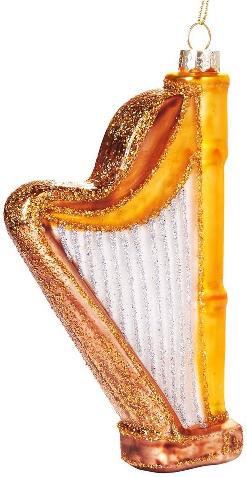 BRUBAKER Christbaumschmuck Mundgeblasene Weihnachtskugel Goldene Harfe, Instrument Weihnachtsschmuck aus Glas, handbemalt - Lustige Weihnachtskugel Musik 14 cm von BRUBAKER