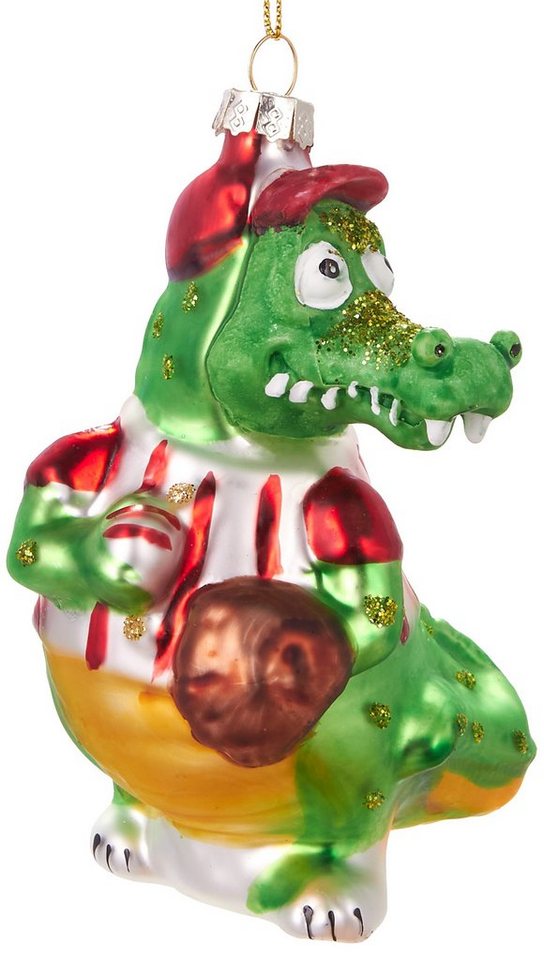 BRUBAKER Christbaumschmuck Mundgeblasene Weihnachtskugel Krokodil mit Ball, lustige Weihnachtsdekoration aus Glas, handbemalt - ca. 11.5 cm von BRUBAKER
