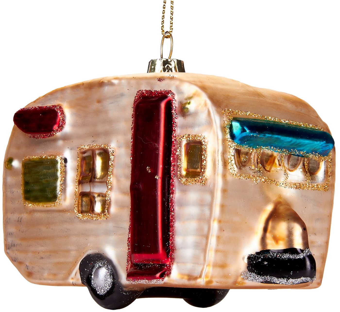 BRUBAKER Christbaumschmuck Mundgeblasene Weihnachtskugel Retro Wohnwagen, schöne Weihnachtsdeko aus Glas, handbemalt - 11 cm von BRUBAKER