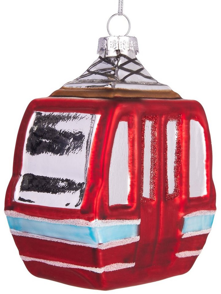 BRUBAKER Christbaumschmuck Mundgeblasene Weihnachtskugel Rote Skigondel, klassische Weihnachtsdekoration aus Glas, handbemalt - 10 cm von BRUBAKER