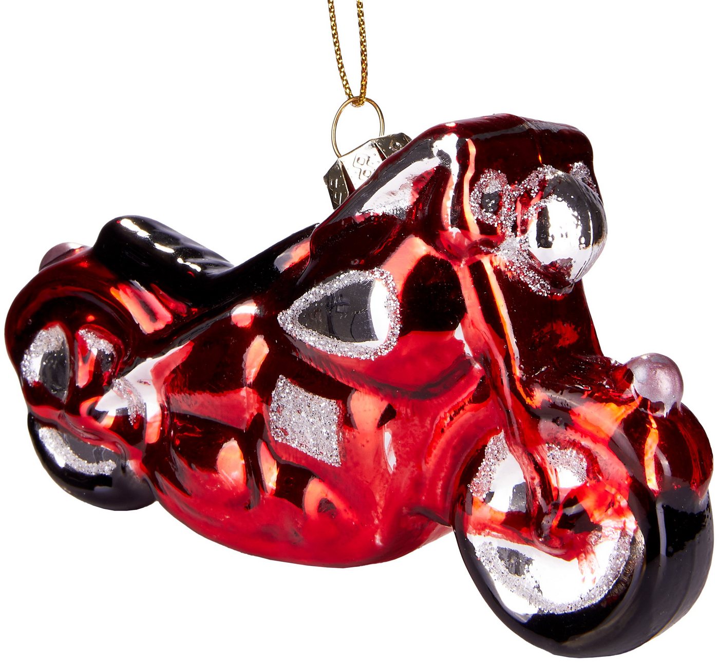 BRUBAKER Christbaumschmuck Mundgeblasene Weihnachtskugel Rotes Motorrad, rasante Weihnachtsdekoration aus Glas, handbemalt - ca. 12 cm von BRUBAKER