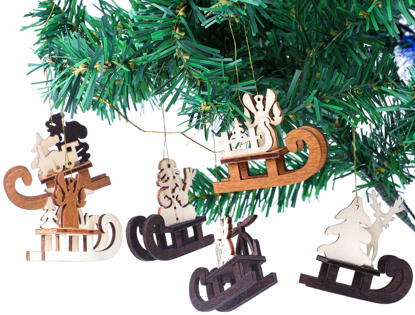 BRUBAKER Christbaumschmuck Schlitten Holzanhänger Set (6-tlg), Baumschmuck für den Weihnachtsbaum aus Holz, 5,5 cm hoch von BRUBAKER