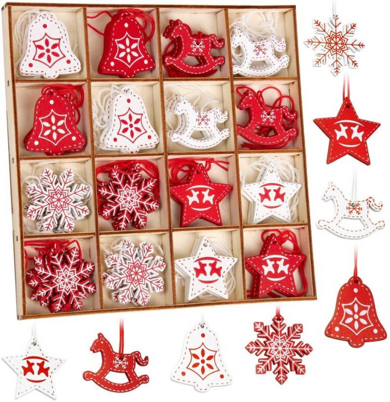 BRUBAKER Christbaumschmuck Weihnachtsbaumschmuck Set (48-tlg), Holz Christbaumanhänger - Rot und Weiße Weihnachtsanhänger, 3-4 cm von BRUBAKER