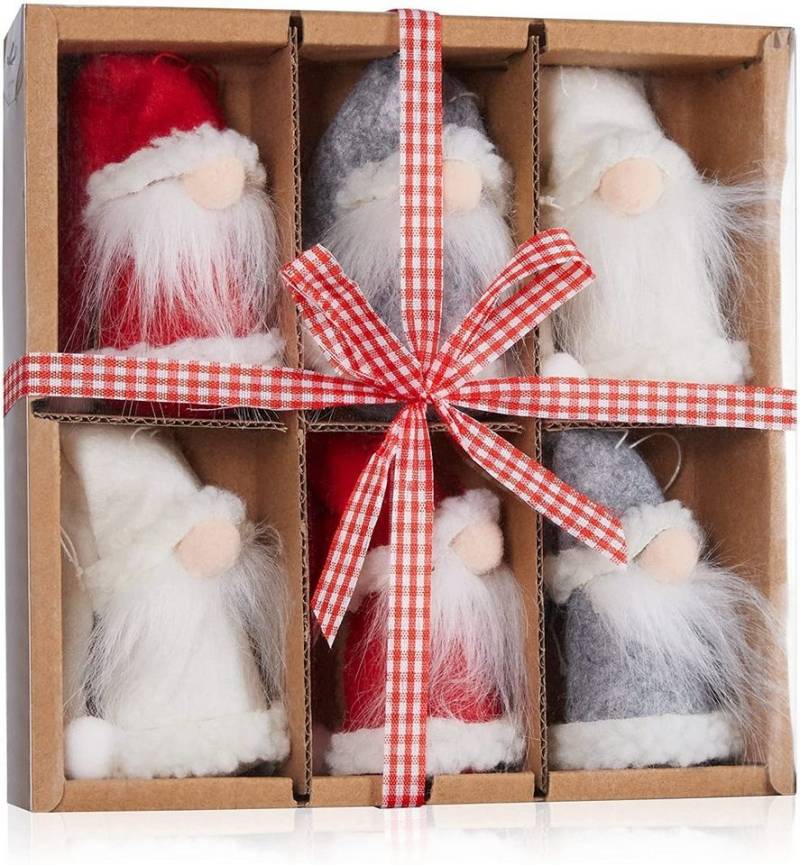 BRUBAKER Christbaumschmuck Weihnachtszwerge aus Holz und Strick Baumanhänger (6-tlg), Weihnachtsmänner Wichtel - Weihnachtsanhänger Gnom - 9 cm Baumschmuck von BRUBAKER