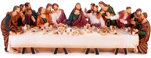 BRUBAKER Das letzte Abendmahl - Jesus und Seine 12 Jünger am Tisch - 36 cm Weihnachtsfigur mit handbemalten Figuren aus Polyresin - Abendmahlszene Weihnachtsdekoration - Tischdekoration von BRUBAKER