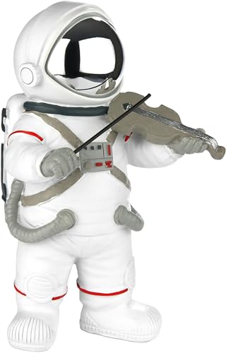 BRUBAKER Dekofigur Astronaut Geiger - 20 cm Spaceman Weltraum Figur mit Geige und verchromtem Helm - Handbemalte Moderne Raumfahrt Statue für Musiker - Weiß und Silber von BRUBAKER