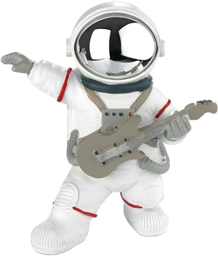 BRUBAKER Dekofigur Astronaut Gitarrist - 17 cm Spaceman Weltraum Figur mit Gitarre und verchromtem Helm - Handbemalte Moderne Raumfahrt Statue für Musiker - Weiß und Silber von BRUBAKER