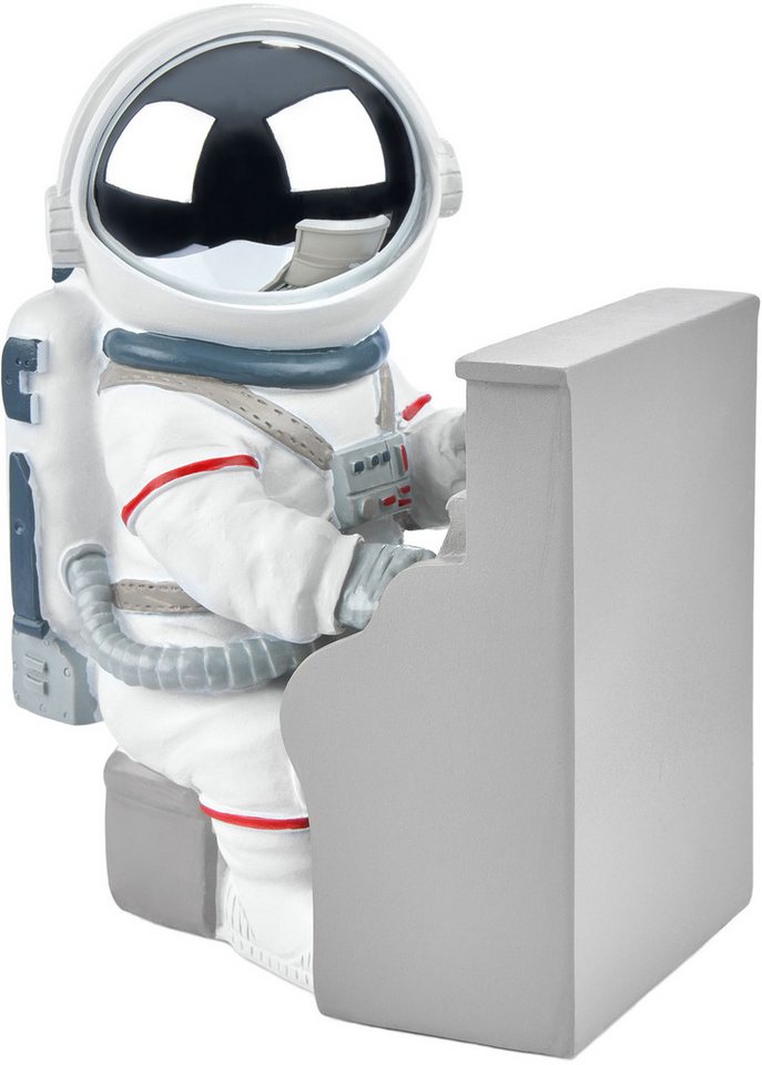 BRUBAKER Dekofigur Astronaut Klavierspieler - 16 cm Spaceman Weltraum Figur mit Klavier (Deko Skulptur für Musiker, 1 St., Dekoration - Weiß), Handbemalte moderne Raumfahrt Statue mit verchromtem Helm von BRUBAKER