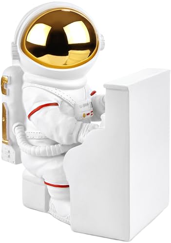 BRUBAKER Dekofigur Astronaut Klavierspieler - 16 cm Spaceman Weltraum Figur mit Klavier und verchromtem Helm - Handbemalte Moderne Raumfahrt Statue für Musiker - Weiß und Gold von BRUBAKER