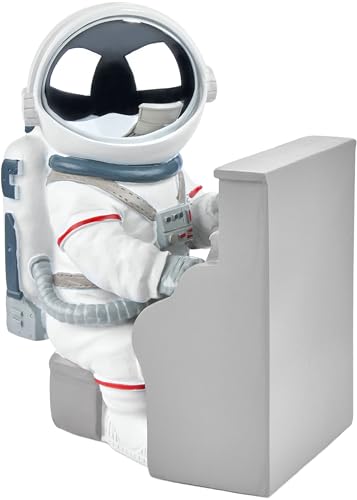 BRUBAKER Dekofigur Astronaut Klavierspieler - 16 cm Spaceman Weltraum Figur mit Klavier und verchromtem Helm - Handbemalte Moderne Raumfahrt Statue für Musiker - Weiß und Silber von BRUBAKER