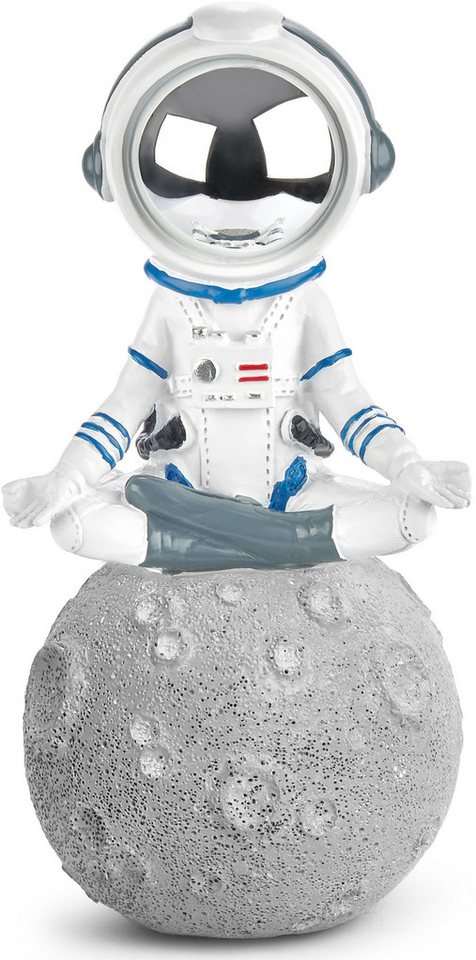 BRUBAKER Dekofigur Astronaut im Schneidersitz auf dem Mond - 18 cm Weltraum Figur (Dekoration - Grau und Weiß, 1 St., Astronautin Yoga mit verchromtem Helm), Handbemalte moderne Sukhasana Statue - Deko von BRUBAKER