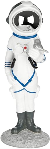 BRUBAKER Dekofigur Astronautin mit kleinem Vogel - 30 cm Spaceman Weltraum Figur mit verchromtem Helm - Handbemalte Moderne Raumfahrt Statue - Astronaut Silber und Weiß von BRUBAKER