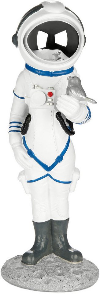 BRUBAKER Dekofigur Astronautin mit kleinem Vogel - 30cm Weltraum Figur mit Helm verchromt (1 St., Deko Skulptur - Weiß), Handbemalte moderne Raumfahrt Statue - Astronaut von BRUBAKER