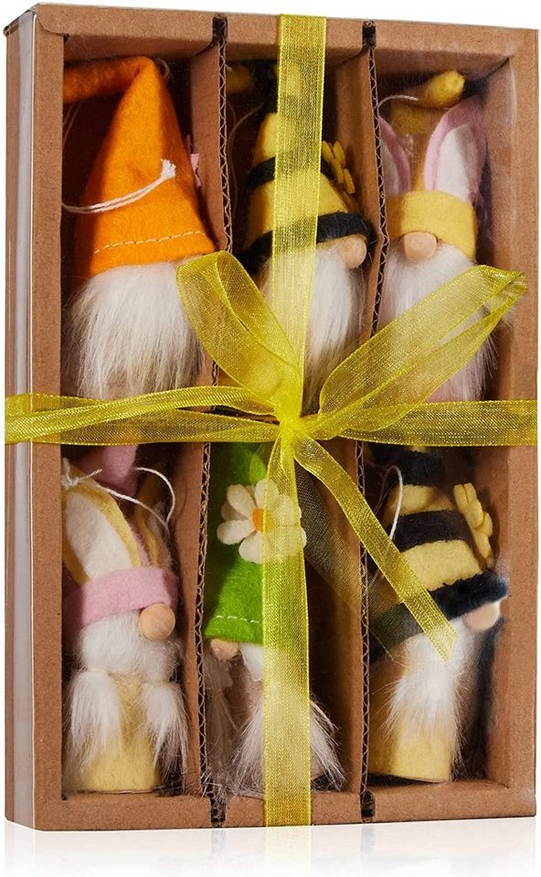 BRUBAKER Dekohänger Osteranhänger Gnom aus Holz und Strick (Set, 6 St., Geschenkset), Dekoanhänger Zwerge mit Bart - Bunte Osterhasen und Blumen Osterdeko von BRUBAKER