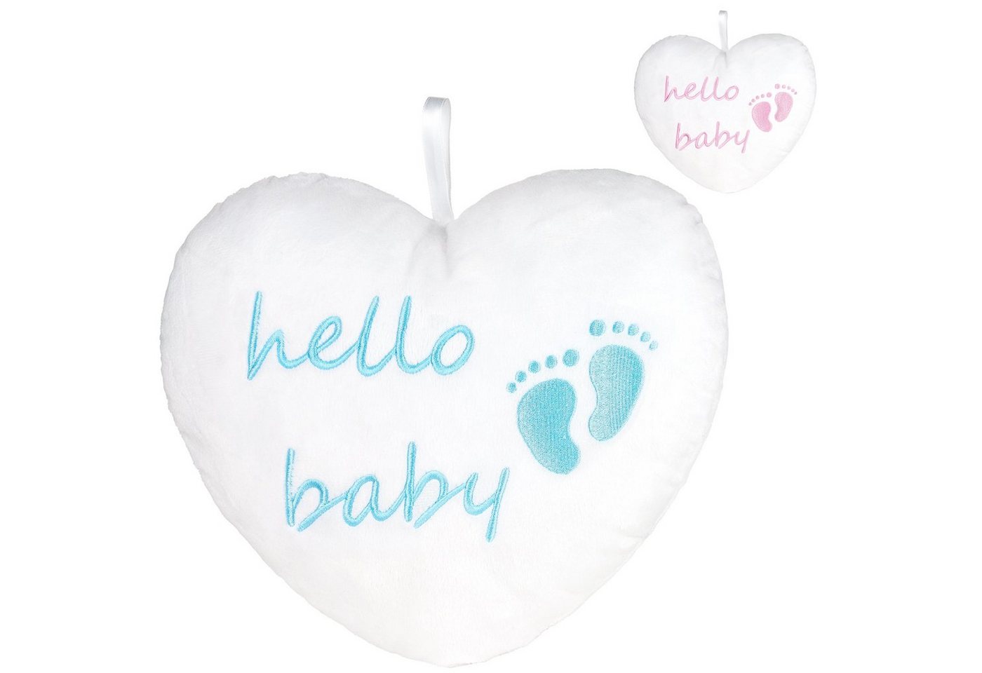 BRUBAKER Dekokissen Plüschherz Hello Baby 25 cm - Babyparty Geschenk zur Geburt, Zierkissen Herz aus Plüsch - Babyzimmer Deko - Kissen von BRUBAKER