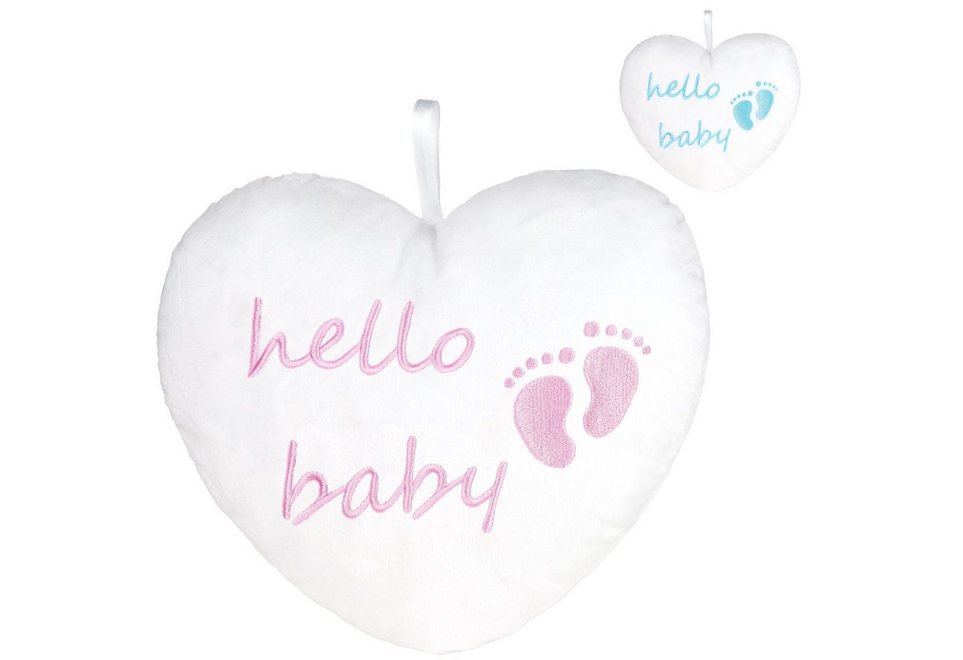 BRUBAKER Dekokissen Plüschherz Hello Baby 25 cm - Babyparty Geschenk zur Geburt, Zierkissen Herz aus Plüsch - Babyzimmer Deko - Kissen von BRUBAKER