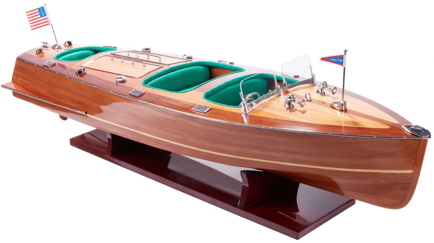BRUBAKER Dekoobjekt Modellboot Chris Craft Triple Cockpit (mit Zertifikat, 81 x 24 x 21 cm Luxus Dekoration Boot, 1 St), amerikanisches Luxusboot, Replika im Maßstab 1:9, Handwerksarbeit von BRUBAKER