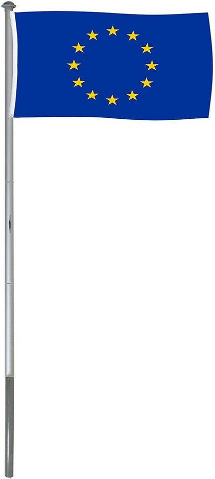 BRUBAKER Fahnenmast Aluminium Flaggenmast inkl. Europa EU Flagge, (1-St., All-In-One Politik Set), mit Bodenhülse und Europäischer Fahne 150 x 90 cm von BRUBAKER