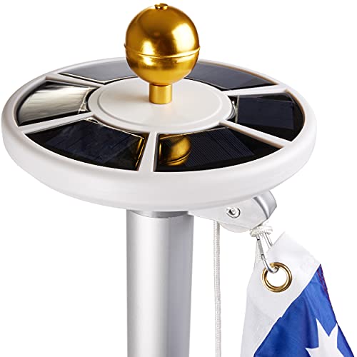 BRUBAKER Fahnenmast Solar Licht mit Kugel Spitze Gold aus Aluminium für M12 Gewinde - Fahnenmastlicht mit 26 LEDs - Fahnenstangen Beleuchtung mit Solar-Energie für Camping und Garten von BRUBAKER