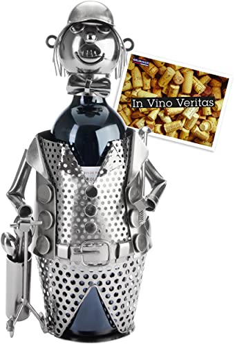BRUBAKER Flaschenhalter Golfspieler mit Trolley Metall Skulptur Geschenk von BRUBAKER