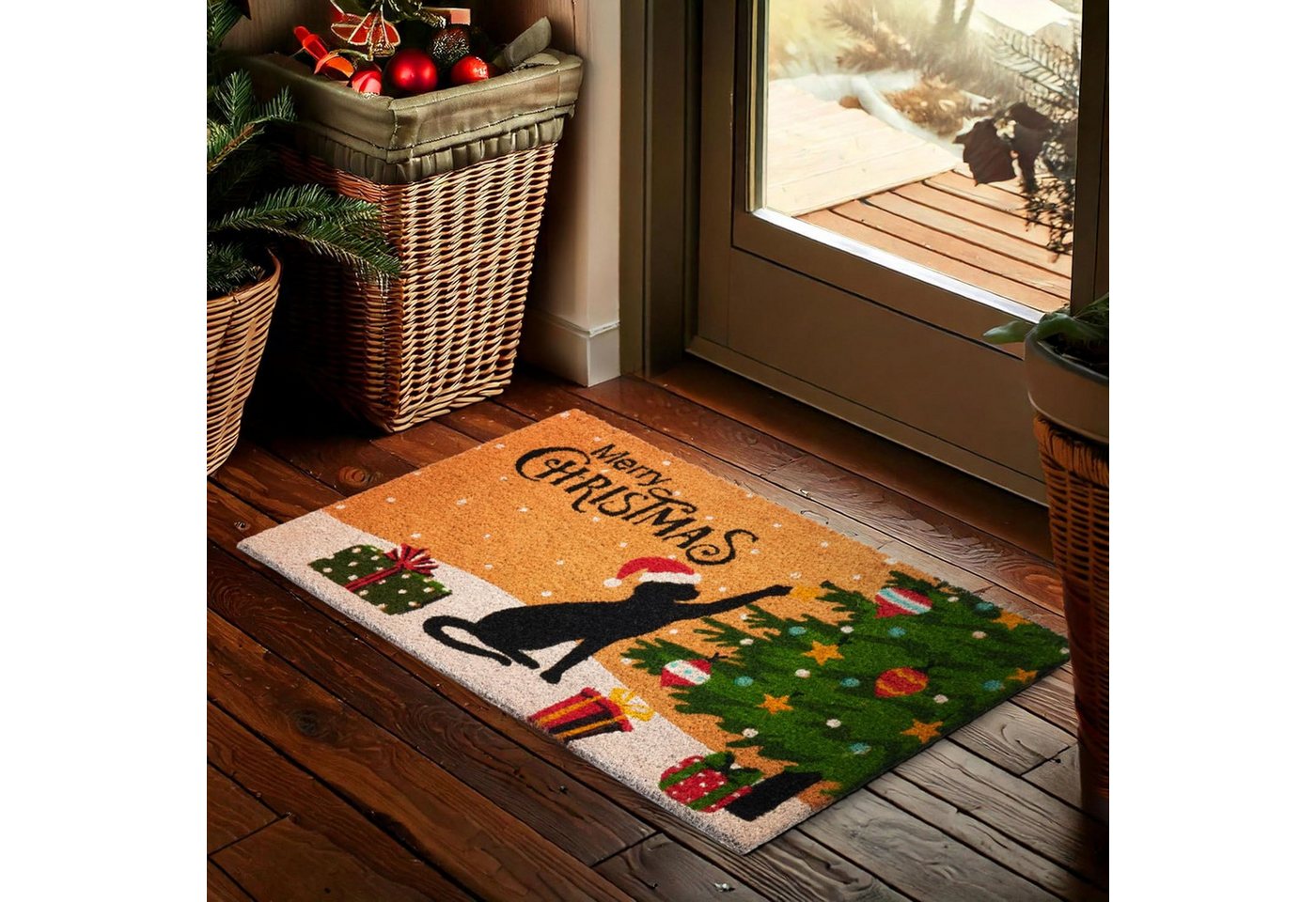BRUBAKER Fußmatte 45 x 75 cm - Katze spielt mit Weihnachtskugel - Schmutzfangmatte, Rechteckig, Höhe: 15 mm, Türmatte für Außen und Innen - Wetterfest und Rutschfest BRUBAKER Fußmatte 45 x 75 cm - Katze spielt mit Weihnachtskugel - Schmutzfangmatte, Rechteckig, Höhe: 15 mm, Türmatte für Außen und Innen - Wetterfest und Rutschfest von BRUBAKER