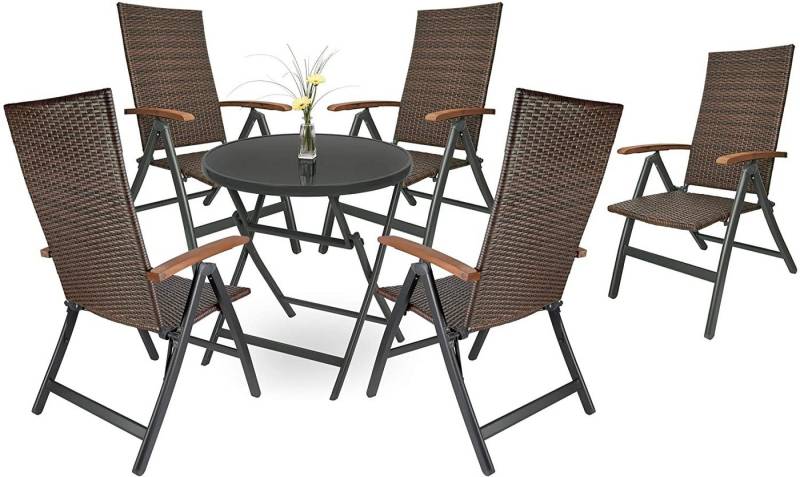 BRUBAKER Garten-Essgruppe Garten Sitzgruppe Modena - Gartenstühle mit Tisch, (Set, 1 Glastisch Klapptisch rund 70 cm Ø mit Polyrattan Stühlen), Gartenset Wetterfest mit Gartentisch - Braun/Anthrazit von BRUBAKER