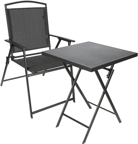 BRUBAKER Garten Sitzgruppe Bergamo - 1 Klapptisch eckig mit 1 Camping Stuhl - Wetterfest und platzsparend - Gartenstuhl Campingstuhl mit Tisch für Balkon und Terrasse - Dunkelgrau von BRUBAKER