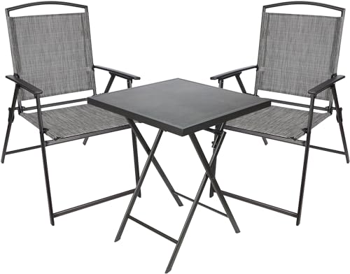 BRUBAKER Garten Sitzgruppe Bergamo - 1 Klapptisch eckig mit 2 Camping Stühlen - Wetterfest und platzsparend - Gartenstühle Campingstühle mit Tisch für Balkon und Terrasse - Grau von BRUBAKER