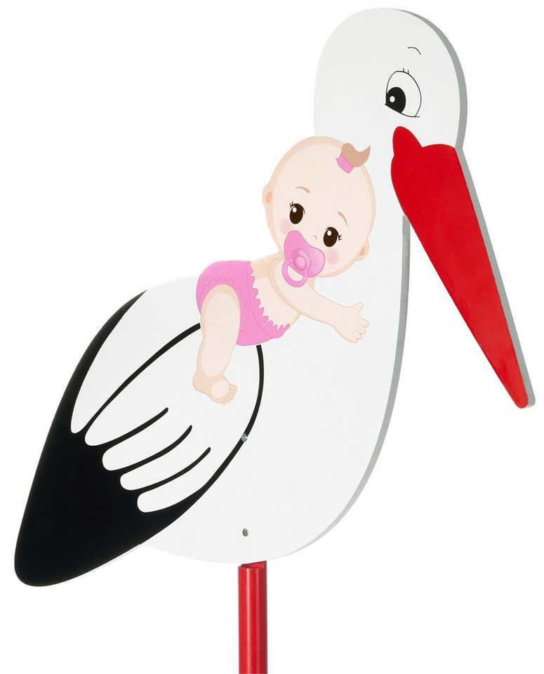 BRUBAKER Gartenstecker 100 cm großer Holz Storch mit Mädchen (1-St., Geburtsgeschenk Babystorch) Klapperstorch zum Stecken für Innen und Außen von BRUBAKER