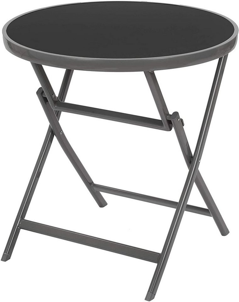BRUBAKER Gartentisch Beistelltisch oder Esstisch - Milano (1-St), Metall Glastisch rund klappbar - 70 cm Ø - Wetterfest - Anthrazit Grau von BRUBAKER