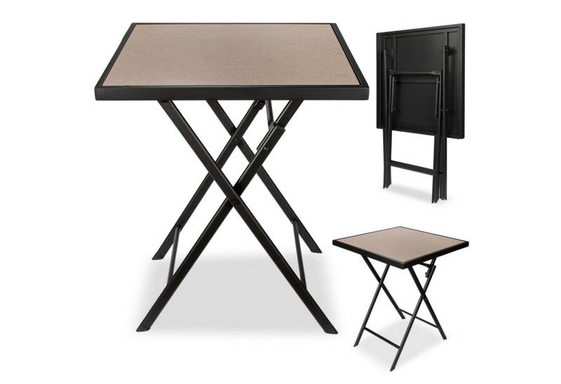 BRUBAKER Gartentisch Bergamo - 58 x 58 cm Balkontisch wetterfest (1-St., Campingtisch eckig mit Stein Optik - Klapptisch für Balkon, Terrasse), Metall Beistelltisch klappbar - Bistrotisch von BRUBAKER