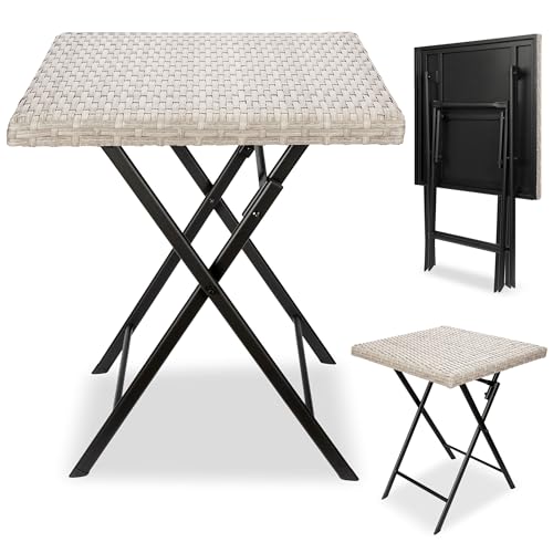 BRUBAKER Gartentisch Lugano - 58 x 58 cm Balkontisch wetterfest aus Polyrattan & Metall - Beistelltisch klappbar - Campingtisch eckig - Klapptisch für Balkon, Terrasse - Bistrotisch - Grau/Beige von BRUBAKER