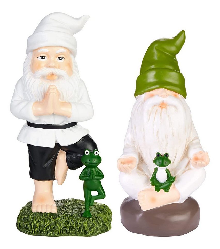 BRUBAKER Gartenzwerg Gartenzwerge Set Yoga Baum und Schneidersitz - Zwerge mit Frosch, (2 St), Zen Gartenfigur - Garten Dekoration Lustig von BRUBAKER