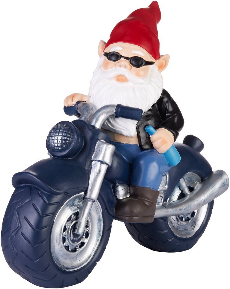 BRUBAKER Gartenzwerg Motorrad - Zwerg Motorradfahrer Biker mit Bierflasche - Rocker - 28 cm, (1 St), Gartenfigur Lustig - Dekoration Wetterfest für Garten von BRUBAKER